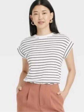 Target A New Day White Tee with Black Stripes large